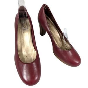L.L. BEAN! BURGUNDY RED GENUINE LEATHER STACKED HEEL/PLATFORM PUMPS! SZ 6M